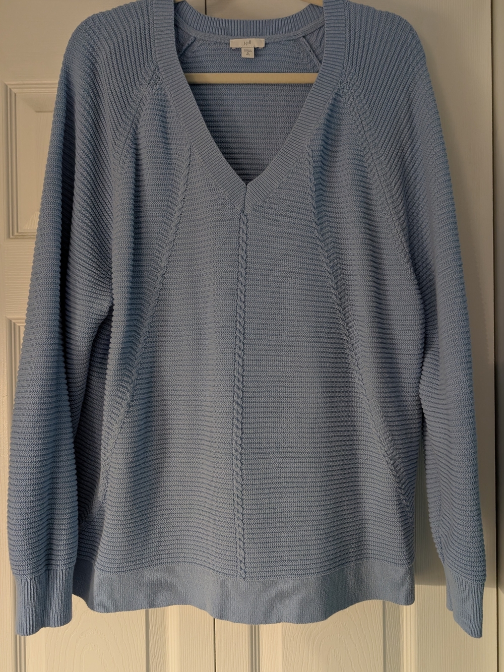 J. Jill Light Blue V-Neck Cable-Front Sweater